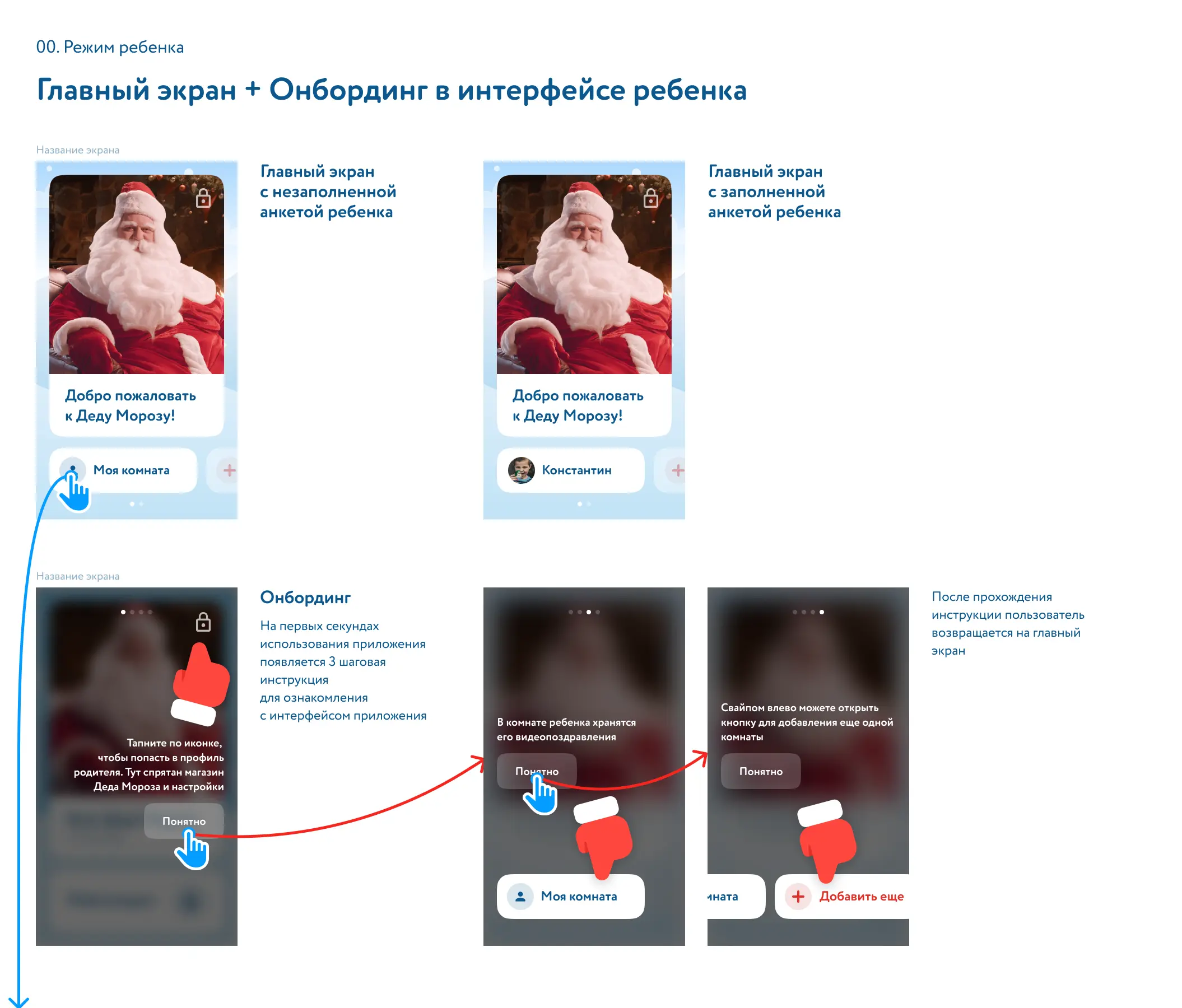 Детский интерфейс. Главный экран и онбординг. Приложение для Деда Мороза | SobakaPav.ru