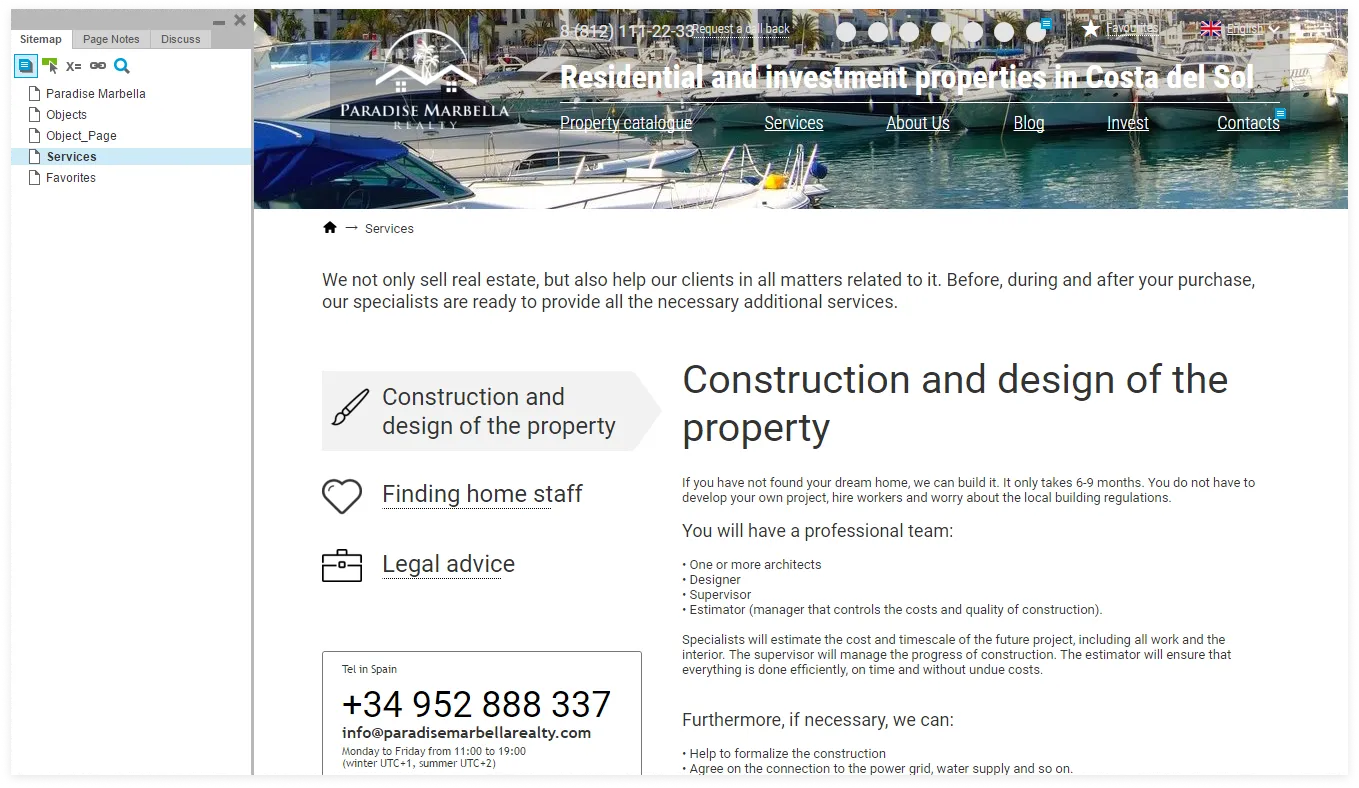 Интерфейс для сайта испанского агентства недвижимости. Услуги компании | SobakaPav.ru