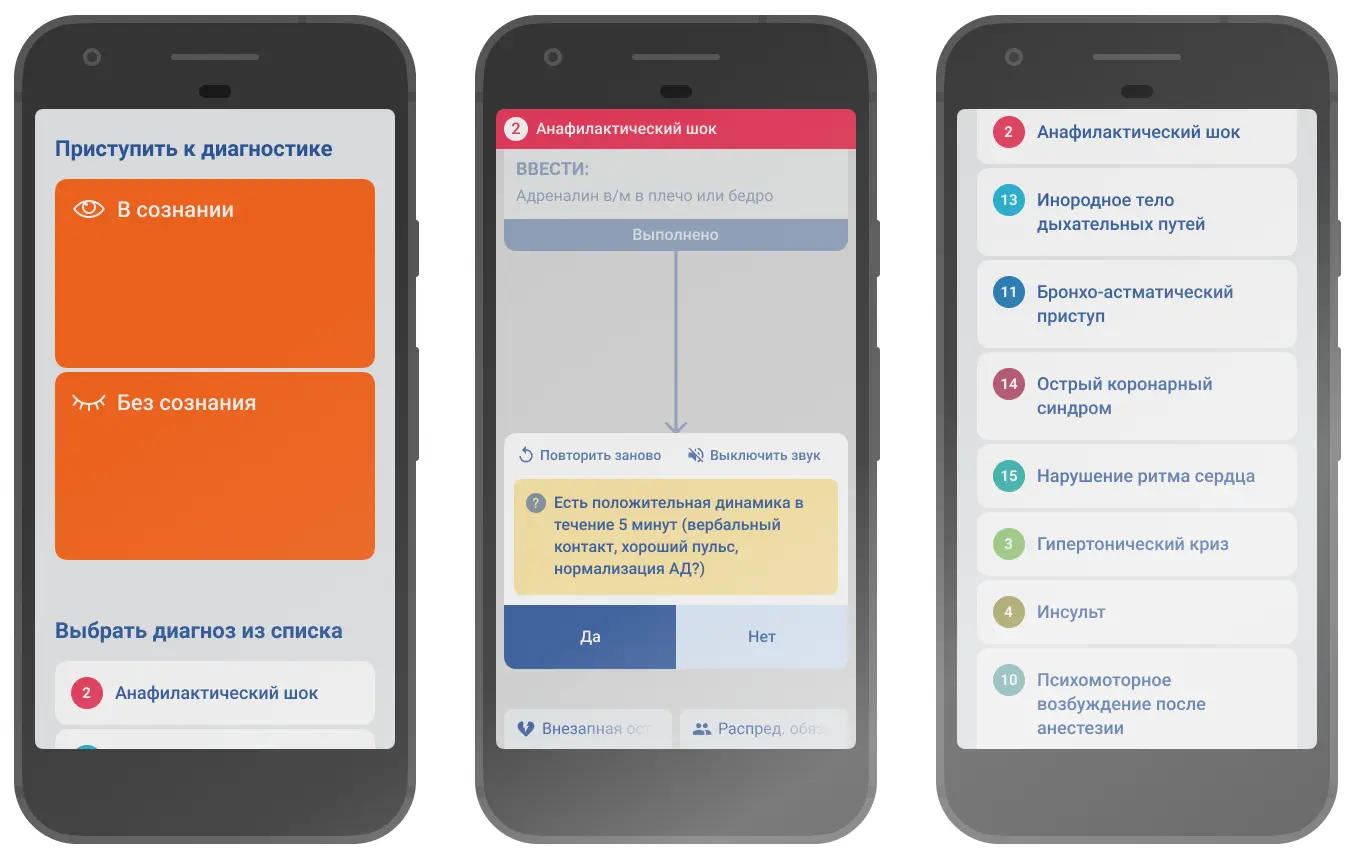 Интерфейс приложения с инструкциями для медиков | SobakaPav.ru